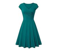 Generico Vestido de verano para mujer - Robe Ete Femme Manches Courtes Vestidos Cuello en V Slim Fit Vestido Dobladillo Redondeado Fluido Vestidos a la Rodilla Modelo Base Dress Casual Outdoor Jupe
