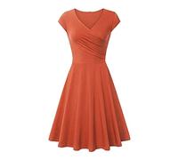 Generico Vestido de verano para mujer - Robe Ete Femme Manches Courtes Vestidos Cuello en V Slim Fit Vestido Dobladillo Redondeado Fluido Vestidos a la Rodilla Modelo Base Dress Casual Outdoor Jupe