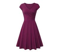 Generico Vestido de verano para mujer - Robe Ete Femme Manches Courtes Vestidos Cuello en V Slim Fit Vestido Dobladillo Redondeado Fluido Vestidos a la Rodilla Modelo Base Dress Casual Outdoor Jupe
