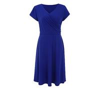 Generico Vestido de verano para mujer - Robe Ete Femme Manches Courtes Vestidos Cuello en V Slim Fit Vestido Dobladillo Redondeado Fluido Vestidos a la Rodilla Modelo Base Dress Casual Outdoor Jupe