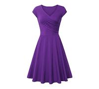 Generico Vestido de verano para mujer - Robe Ete Femme Manches Courtes Vestidos Cuello en V Slim Fit Vestido Dobladillo Redondeado Fluido Vestidos a la Rodilla Modelo Base Dress Casual Outdoor Jupe