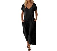 Genérico Vestido diario elegante sin mangas con cuello en V con bolsillos cómodos para mujer, ideal Salidas casuales, Le Noir, XXL