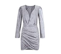Genérico Vestido Fiesta Mujer Corto, Vestidos De Boda Invitada Elegante con Cuello En V Profundo Impresionante Estrellas Lentejuelas Plisada Falda Línea A Corset Aberturas Sexy Minifalda Señora Falda