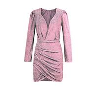 Genérico Vestido Fiesta Mujer Corto, Vestidos De Boda Invitada Elegante con Cuello En V Profundo Impresionante Estrellas Lentejuelas Plisada Falda Línea A Corset Aberturas Sexy Minifalda Señora Falda