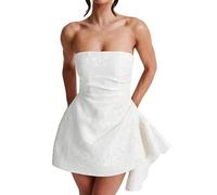 Genérico Vestido Fiesta Mujer Elegante Elegante Vestido Formal Femenino de Un Hombro con Floral Midi Ajustado para Ocasiones y Eventos Nocturnos (White, XL)