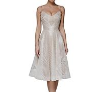 Genérico Vestido Fiesta Mujer Midi Vestidos Elegantes Mujer Sin Espalda Escote En V Profundo Rayas Impreso Sexy Falda con Tirantes Delgados Corset Cintura Ceñida Color Sólido Moda Plisada Falda Noche