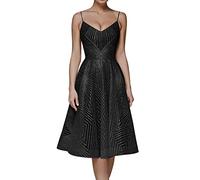Genérico Vestido Fiesta Mujer Midi Vestidos Elegantes Mujer Sin Espalda Escote En V Profundo Rayas Impreso Sexy Falda con Tirantes Delgados Corset Cintura Ceñida Color Sólido Moda Plisada Falda Noche