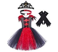 Genérico Vestido Gótico De Vampira Para Niña Set Guantes Corona Collar