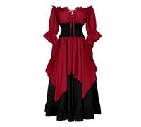 Genérico Vestido Gotico Mujer Disfraces Halloween Con Corsé Para Carnaval Medieval Disfraz Medieval Victoriano Falda Gotico Mangas De Trompeta Ropa Fiesta Cosplay Halloween Costume Women vino XL