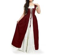 Genérico Vestido Gotico Mujer Disfraz Halloween Mujer Con Corsé Para Carnaval Medieval Disfraces Medievales Victoriano Falda Disfraces Manga Corta Ropa Fiesta Cosplay Halloween Costume Women vino M