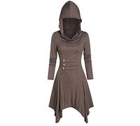 Genérico Vestido Gótico Mujer Talla Grande, Disfraz Mujer Medieval con Capucha Retro Victoriana Irregular Dobladillo Manga Larga Steampunk Vestidos con Botones Plisada Cómodos Carnaval Fiesta Falda