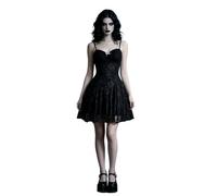 Generico Vestido Gótico Mujer Terciopelo Cuello V Sin Mangas Sexy | Vestido de mujer sin mangas de encaje de cintura alta, disfraz retro punk para Halloween y fiestas