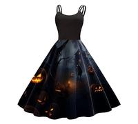 Genérico Vestido Halloween Mujer Retro, Ropa Medieval Mujer, Tiempo Libre Retro Halloween Divertido Estampado con Tirantes Vestido Informal para Halloween Carnaval Party