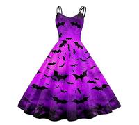 Genérico Vestido Halloween Mujer, Vestido Audrey Hepburn, Corset Hombros Descubiertos Medieval Plisada Impresa Hepburn Empalme Falda Cintura Alta Gótico Retro Ensangrentado Swing Boda Fiesta Vestidos