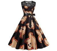 Genérico Vestido Halloween Mujer, Vestido Audrey Hepburn, Corset Hombros Descubiertos Medieval Plisada Impresa Hepburn Empalme Falda Cintura Alta Gótico Retro Ensangrentado Swing Boda Fiesta Vestidos