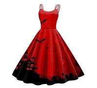 Genérico Vestido Halloween Mujer- Vestido Audrey Hepburn- Sin Manga Tirantes Elástica Cintura Sujeta Elegante Princesa Hepburn Falda Cintura Alta Gótico Retro Ensangrentado Swing Boda Fiesta Vestidos