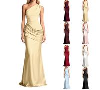 Genérico Vestido Invitada Boda Vestido Fiestamujer Graduacion Largo de Un Solohombro con Pliegues Bodycon Formal Invitado de Boda para Ceremonias y Celebraciones (2-Yellow, L)