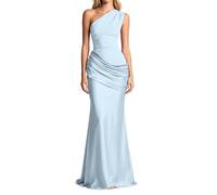 Genérico Vestido Invitada Boda Vestido Fiestamujer Graduacion Largo de Un Solohombro con Pliegues Bodycon Formal Invitado de Boda para Ceremonias y Celebraciones (Blue, XS)