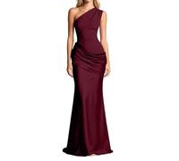Genérico Vestido Invitada Boda Vestido Fiestamujer Graduacion Largo de Un Solohombro con Pliegues Bodycon Formal Invitado de Boda para Ceremonias y Celebraciones (1-RD1, M)