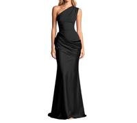 Genérico Vestido Invitada Boda Vestido Fiestamujer Graduacion Largo de Un Solohombro con Pliegues Bodycon Formal Invitado de Boda para Ceremonias y Celebraciones (Black, XS)