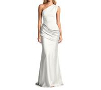 Genérico Vestido Invitada Boda Vestido Fiestamujer Graduacion Largo de Un Solohombro con Pliegues Bodycon Formal Invitado de Boda para Ceremonias y Celebraciones (White, L)