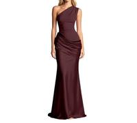 Genérico Vestido Invitada Boda Vestido Fiestamujer Graduacion Largo de Un Solohombro con Pliegues Bodycon Formal Invitado de Boda para Ceremonias y Celebraciones (Brown, L)