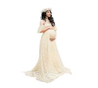Genérico Vestido Lactancia Elegante Fotografia,Vestido de Maternidad con Encaje en los Hombros utilería para Mujer Fotografía Off Maxi Largo Embarazada