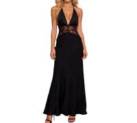 Genérico Vestido largo de encaje de verano elegante con espalda para fiestas y ocasiones especiales, Le Noir, M