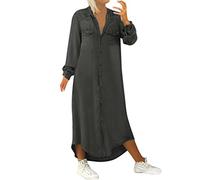 Generico Vestido largo de mujer elegante - Vestidos de verano para mujer, vestido de cuello en V de manga larga vestidos de mezclilla de un solo pecho vestido camisero con bolsillos vestido liso ancho