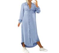 Generico Vestido largo de mujer elegante - Vestidos de verano para mujer, vestido de cuello en V de manga larga vestidos de mezclilla de un solo pecho vestido camisero con bolsillos vestido liso ancho