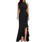 Genérico vestido largo de noche para mujer, con ranura sin mangas, delgada, volantes, vestido elegante, túnica de verano de vestir, Le Noir, S