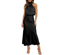 Genérico Vestido Largo Elegante y Formal de satén con Cuello Alto y Cintura Alta para invitadas de Boda, Fiesta, cóctel