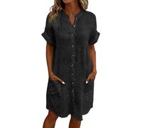 Genérico Vestido Largo Mujer, Vestido Mujer Casual, Vestido Camisero Informal con Botones Manga Larga Corte Holgado Cuello Alto Color Liso Largo Medio