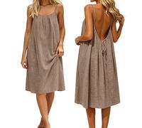 Genérico - Vestido largo para mujer, elegante y fluido, para verano, ceremonia, boda, invitado, playa, bohemia, talla grande, camisa tipo cartera recta, casual, marrón, M