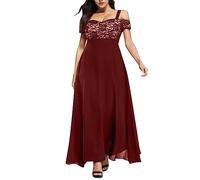 Genérico Vestido Largo Plus Size para Mujer con Hombro Descubierto, Encaje Floral y Cintura Imperio, Elegante para Fiestas y Bodas, Tallas L a 5XL (XL)