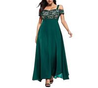 Genérico Vestido Largo Plus Size para Mujer con Hombro Descubierto, Encaje Floral y Cintura Imperio, Elegante para Fiestas y Bodas, Tallas L a 5XL (Green, XL)