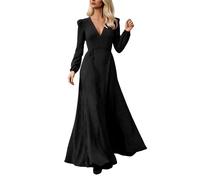Genérico Vestido Maxi Casual Elegante de Manga Larga con Cinturón Falda Fluida y Cuello en V para una silueta refinada y sofisticada vestido largo para mujer, Le Noir, M