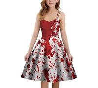 Genérico Vestido Medieval Halloween con Estampado Manchado de Sangre, línea A, sin Tirantes, Disfraz de Fiesta, Elegante, gótico, Vestido de Noche para Fiestas Deslumbrante