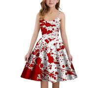 Genérico Vestido Medieval Halloween con Estampado Manchado de Sangre, línea A, sin Tirantes, Disfraz de Fiesta, Elegante, gótico, Vestido de Noche para Fiestas Deslumbrante
