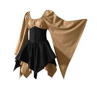 Genérico Vestido Medieval Mujer Disfraz Halloween Adulto Mujer Largo Renacentista Disfraces Cosplay Traje Invierno Tallas Grandes Fluido Bruja Medieval Ropa 2#marrón claro S