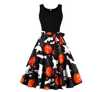 Genérico Vestido Medieval Mujer Halloween, Trajes Medievales Mujer Verano, Sin Mangas con Tirantes De Cintura Alta Vestido Largo Elegante Estampado De Disfraces Halloween Fiesta Princesa Disfraz