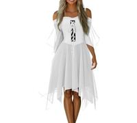 Genérico Vestido Medieval Mujer Manga Larga Malefica Disfraz Halloween Mujer Renacentista Primavera Hechicera Faldas Bruja Puffy Murcielago Disfraz Princesa Dracula Otoño Elegante 2#blanco L