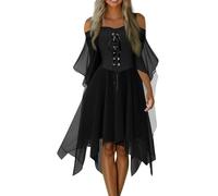 Genérico Vestido Medieval Mujer Puffy Bruja Disfraz Halloween Mujer Gotico Invierno Irregular Faldas Vampiro Manga Larga Pirata Disfraz Princesa Hechicera Primavera Moderno 2#negro XL