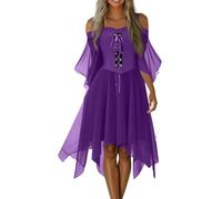 Genérico Vestido Medieval Mujer Sin Mangas Malefica Disfraz Halloween Mujer Sexy Primavera Hechicera Faldas Bruja Puffy Murcielago Disfraz Princesa Encaje Otoño Clásico 2#rosa púrpura XL