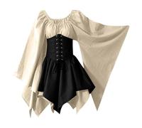 Genérico Vestido Medieval Mujer Strapless Annabelle Disfraz Halloween Mujer Sexy Otoño Hechicera Vestidos Vampiro Strappy Renacentista Vestidos De Fiesta Vikinga Invierno Elegante 2#Beige M
