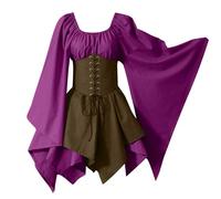 Genérico Vestido Medieval Mujer Talla Grande Malefica Disfraz Halloween Mujer Pirata Primavera Capa Vestidos Bruja Strapless Murcielago Vestidos De Fiesta Hechicera Invierno Clásico 2#púrpura L