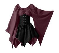 Genérico Vestido Medieval Mujer Talla Grande Malefica Disfraz Halloween Mujer Renacentista Otoño Hechicera Vestidos Vampiro Strappy Sexy Vestidos De Fiesta Murcielago Primavera Moderno 2#vino S