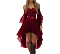 Genérico Vestido Medieval Mujer Vestido Fiesta Mujer Largo Invierno Disfraces Cosplay Traje Medieval Tallas Grandes Renacentista Coctel Otoño Ropa 2#rojo intenso L