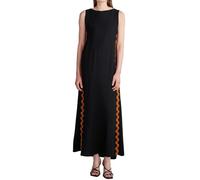 Genérico Vestido medio largo para mujer sin mangas cuello redondo color sólido encaje ranura corte elegante estilo sofisticado vestido de ciudad para oficina o salida, Le Noir, L