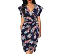 Genérico Vestido Midi De Mujer con Cinturón para Invitada A Boda Cóctel Fiesta Noche Elegante Vestido Largo Formal De Noche Corte Imperio Estilo A para Negocios Trabajo Azul Oscuro Estampado Talla M